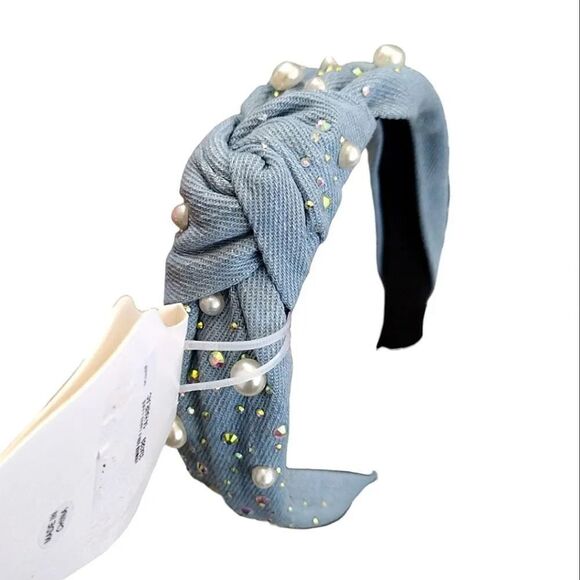 Gem Bella Light Blue Denim Embellished Top Knot Headband NWT - Picture 4 of 11